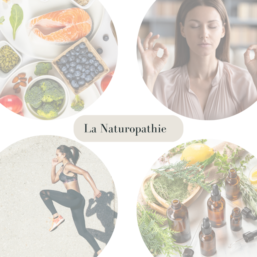 la naturopathie comprend trois piliers : alimentation, exercice physique et gestion du stress et émotionnelle.